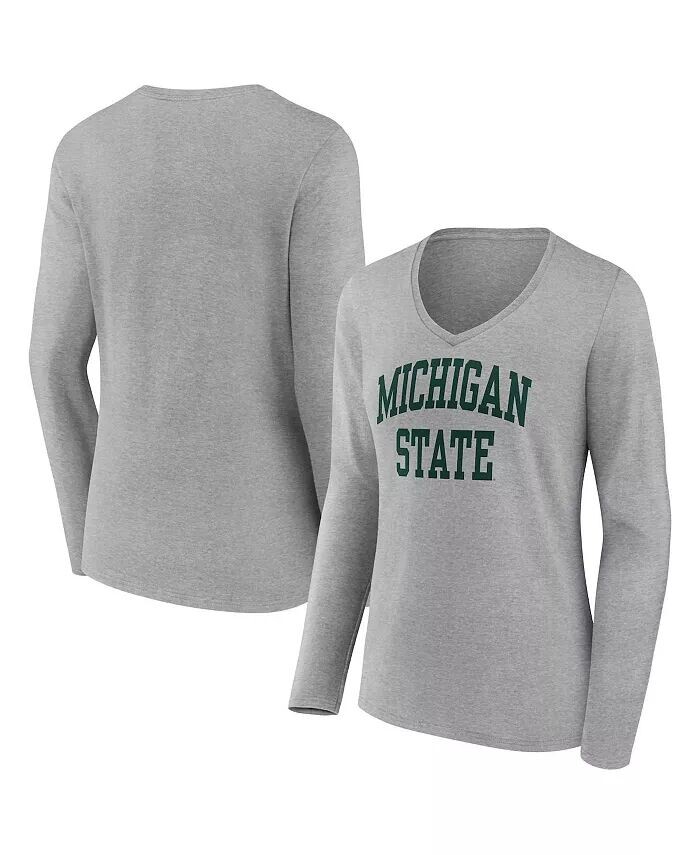 

Женская футболка Heather Grey Michigan State Spartans Basic Arch с длинными рукавами и v-образным вырезом Fanatics
