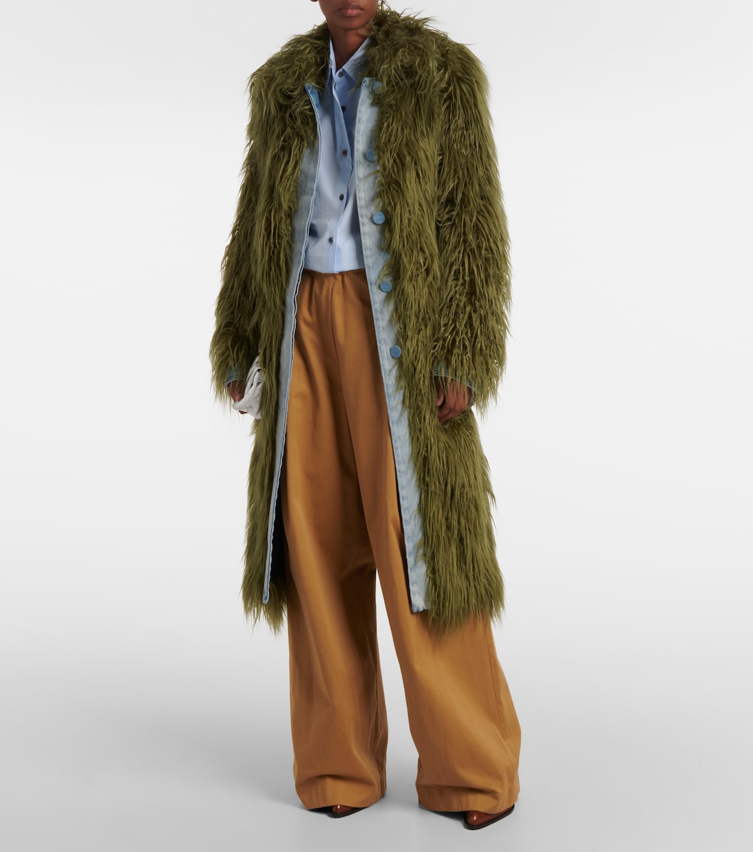 Джинсовое пальто Rangel с отделкой из искусственного меха Dries Van Noten, зеленый — фото 2