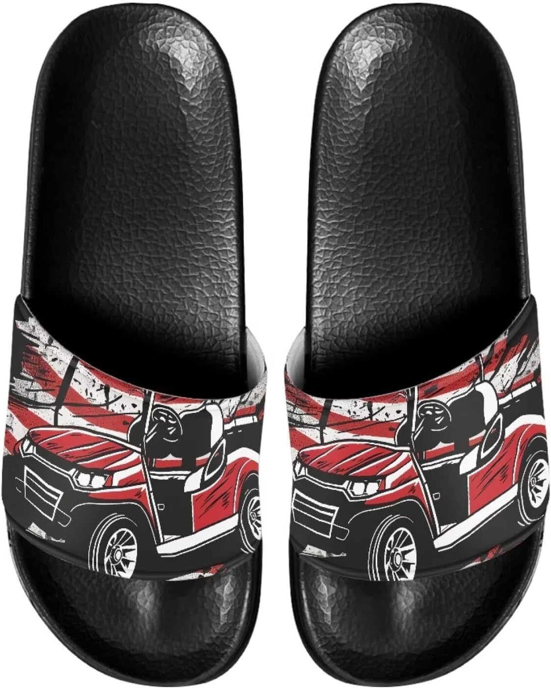 

Сланцы для мужчин, противоскользящие, быстро сохнущие, мягкие и легкие, с открытым носком Pugasmiru, Golf Car American Flag Pattern