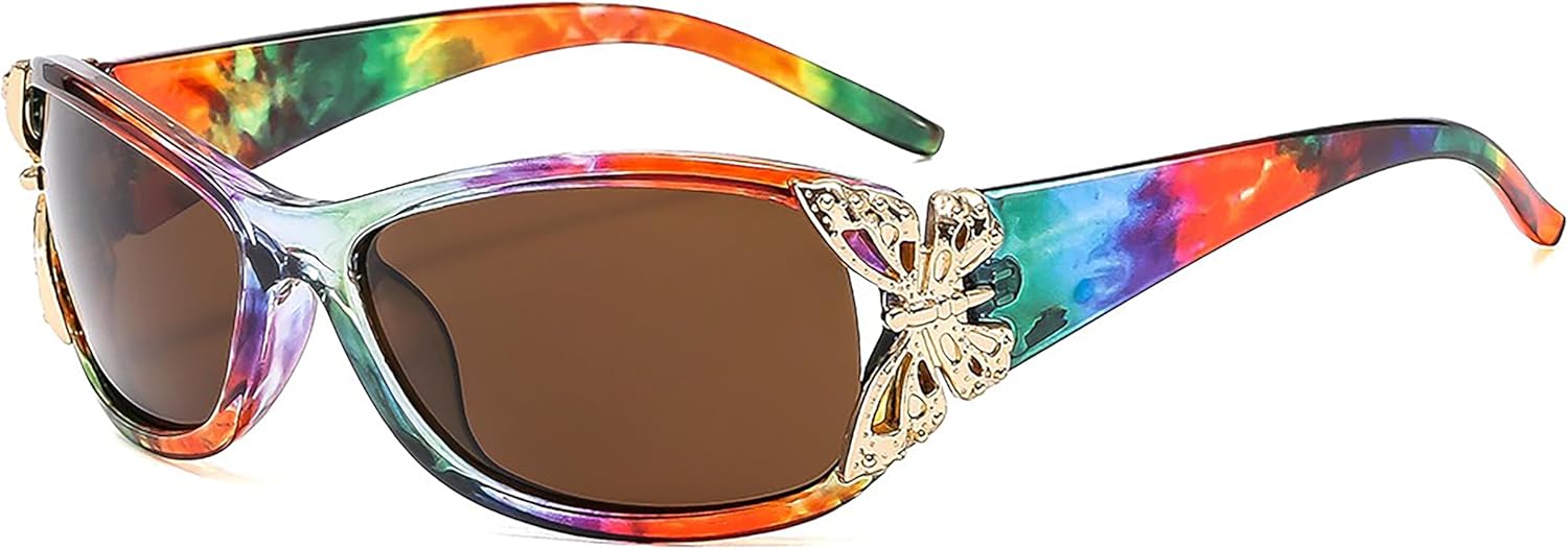 

Модные солнцезащитные очки в стиле Y2K с бабочками для женщин, винтажные солнцезащитные очки с обтекаемой формой, идеально подходят для вождения, пляжной вечеринки Generic, C