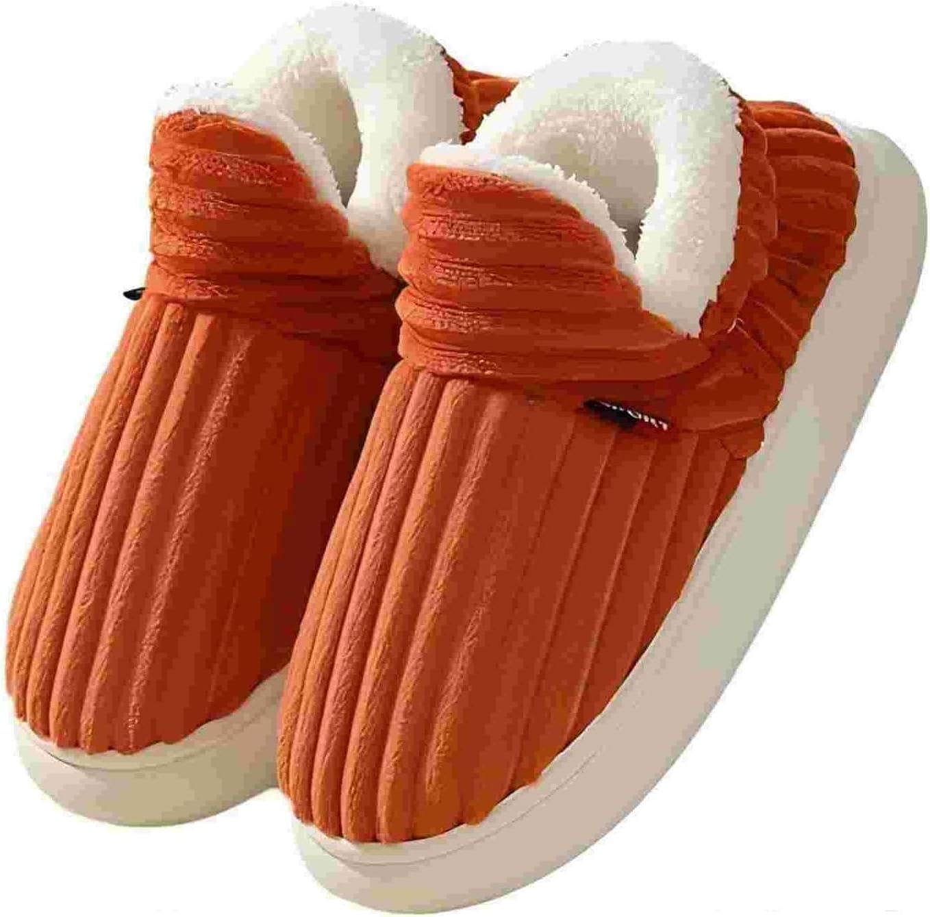 

Плюшевые ботинки-тапочки для женщин и мужчин, мягкие ботильоны-тапочки до щиколотки, теплые пушистые удобные домашние тапочки с противоскользящей толстой подошвой для зимы Vfux, оранжевый