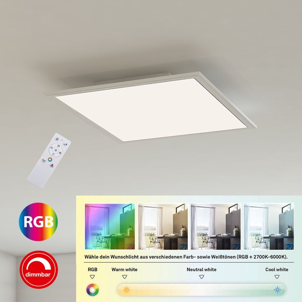 

Светодиодная панель CCT BRILONER LEUCHTEN COLOR, 15 Вт, 1800 лм, IP20, белая, пластик-металл, диммируемая, с пультом, CCT, 29,5 х 29,5 х 5 см, белый