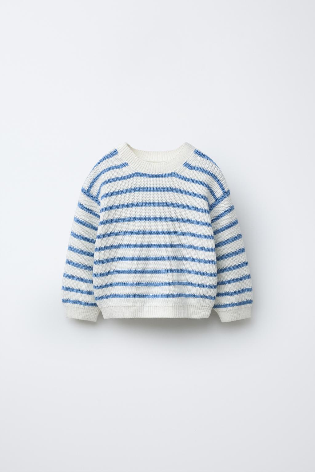 

Вязаный свитер в полоску ZARA, цвет Ecru/Blue