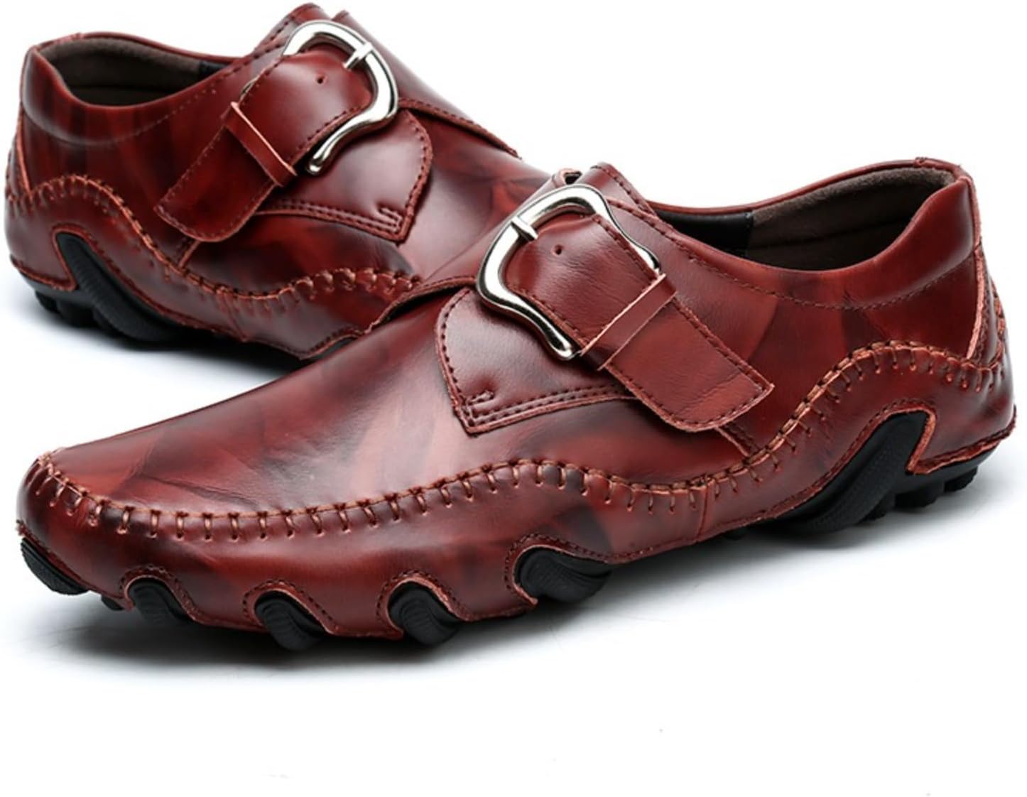 

Мужские кожаные лоферы с ручной строчкой, мокасины на плоской подошве с круглым носком, повседневные туфли с декоративной металлической пряжкой, удобные для прогулок, ежедневной носки, вождения и работы, формальные Netehadi, коричневый