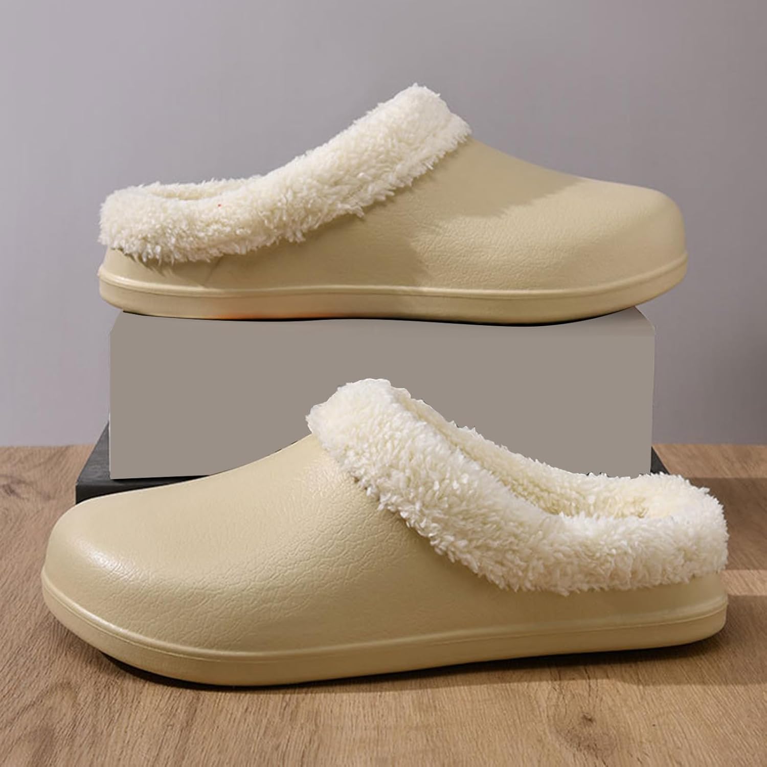 Женские сабо с меховой подкладкой для дома и улицы Jyswoshoe, хаки — фото 3