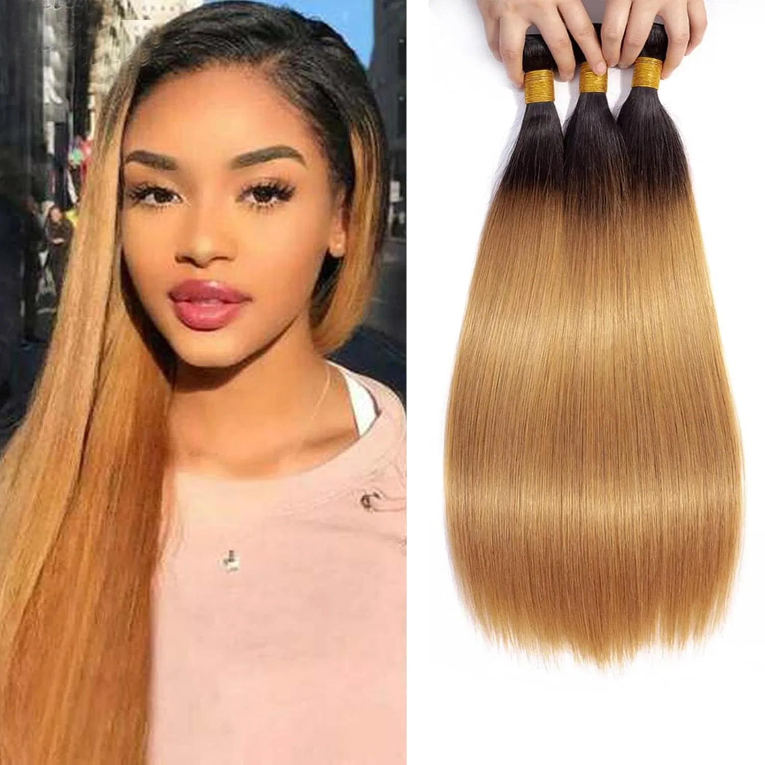 Прямые накладные волосы Ombre 1B27 Honey Blonde 55.5-61 см Volvetwig, Straight Bundles #1B27