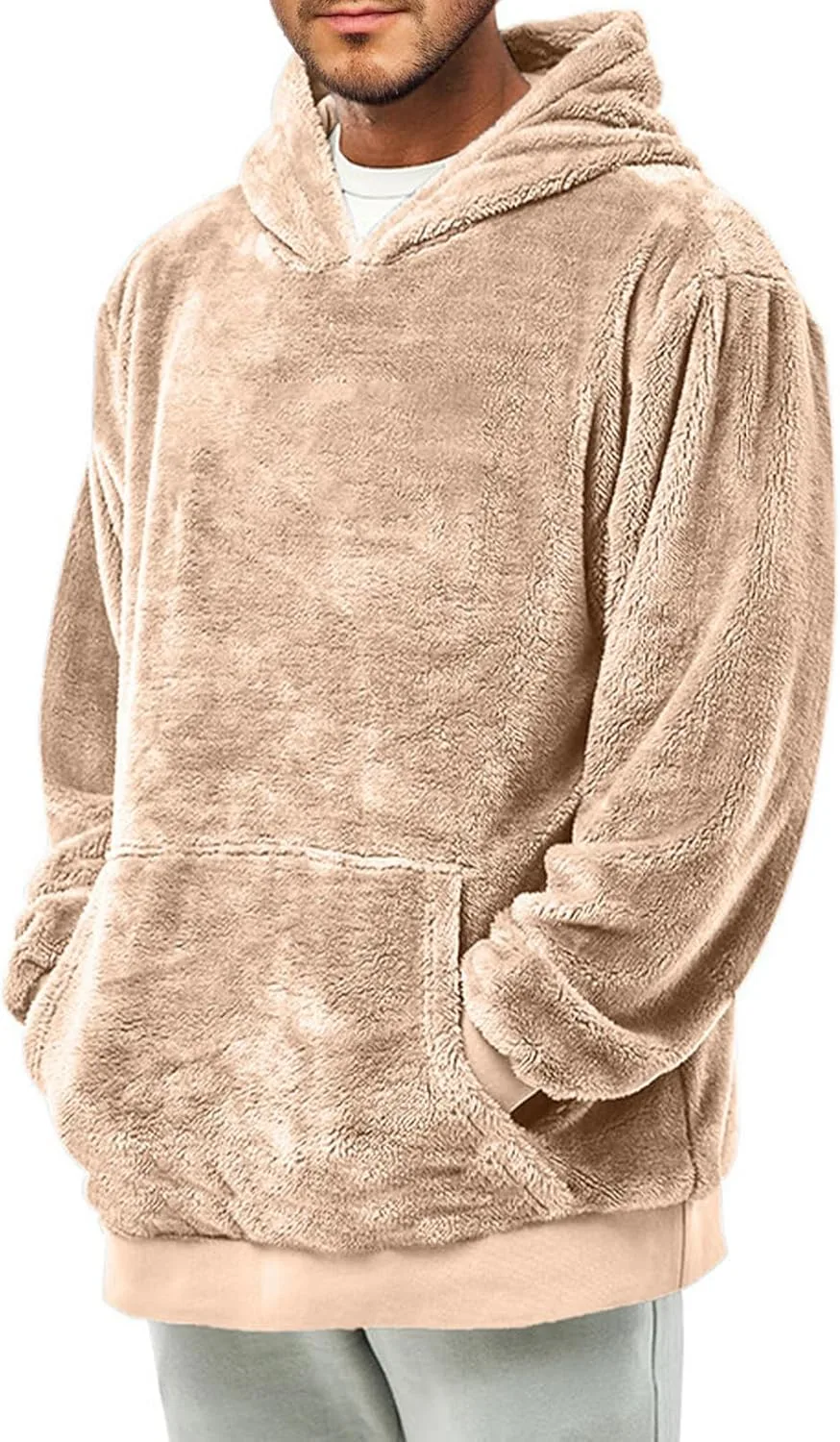 

Мужской оверсайз худи из хлопка с флисовой подкладкой, длинный рукав, карман-кенгуру CHXLQQX