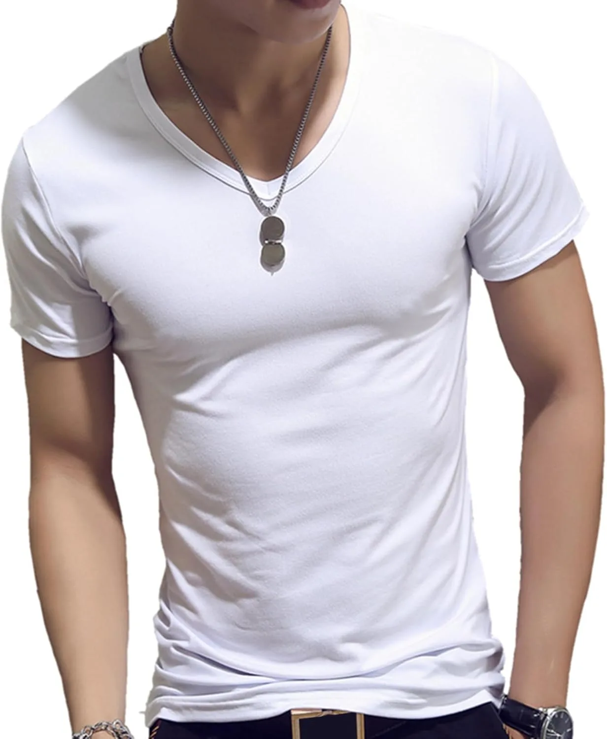 

Мужская футболка для плавания YiZYiFUPF 50+ с коротким рукавом Slim Fit V-образным вырезом