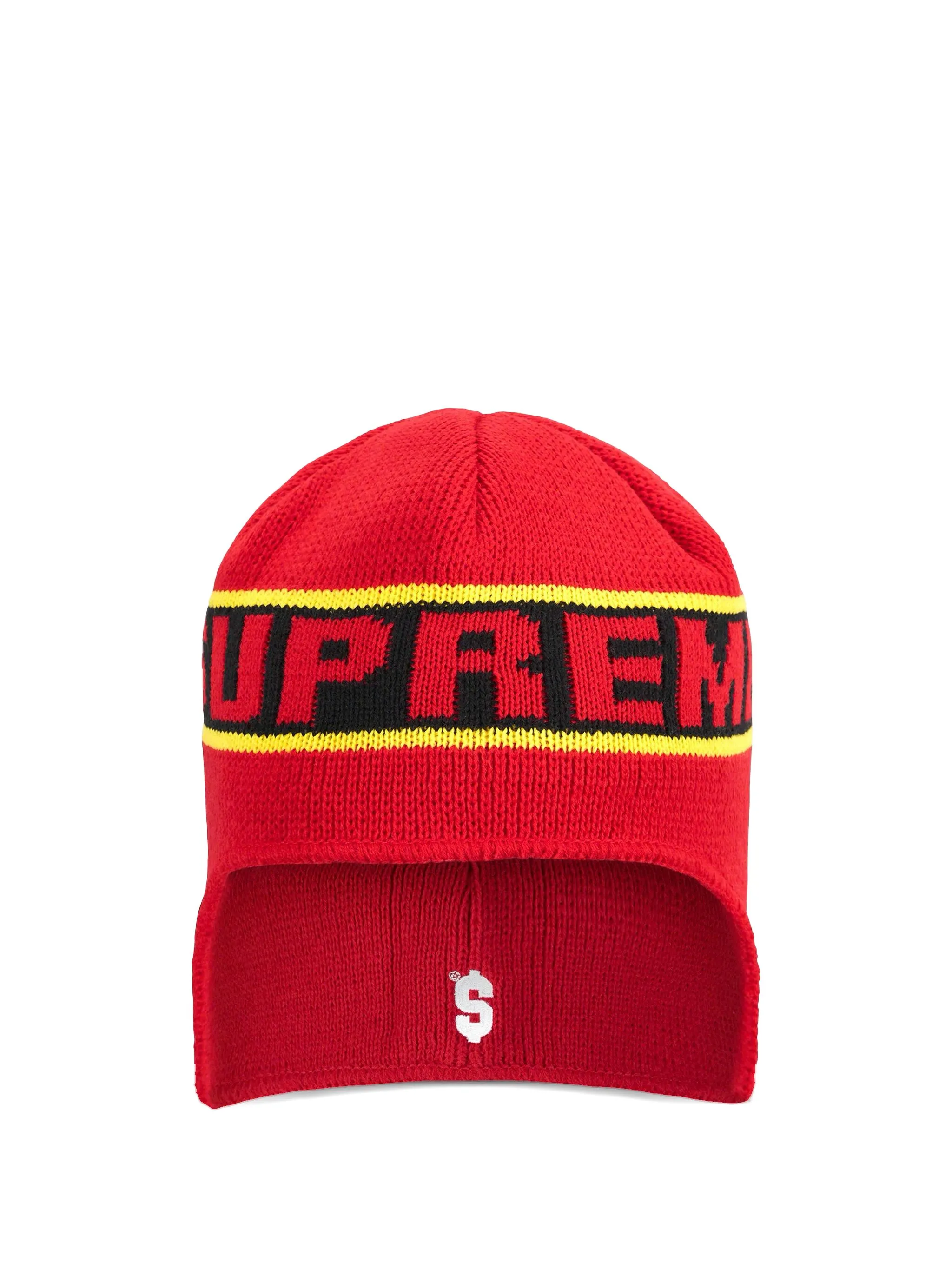 

Шапка бини с завязками Supreme, красный