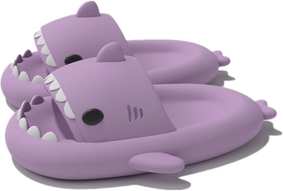 

Милые тапочки с градиентным рисунком в виде акулы, пляжная обувь с мягкой подошвой 4 см, летние тапочки-акулы для женщин и мужчин, из ЭВА, нескользящие, для ванной комнаты, для дома и улицы Kaitesi, фиолетовый