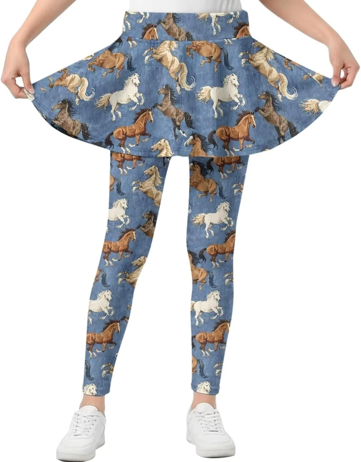 Леггинсы с юбкой спортивные высокие, Yatixapu, Horse Print