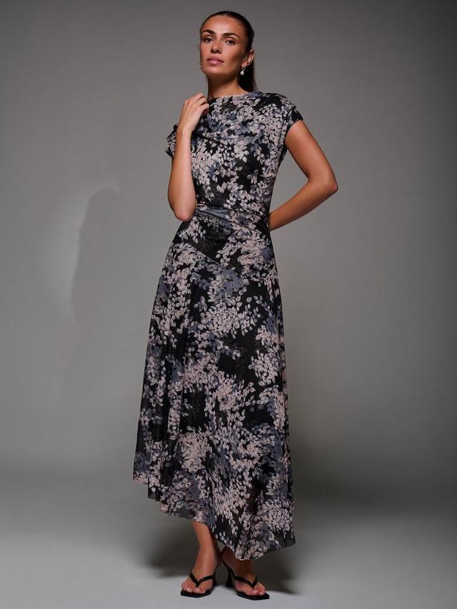 

Асимметрильное платье миди с драпированным вырезом Jolie Moi, Black Abstract