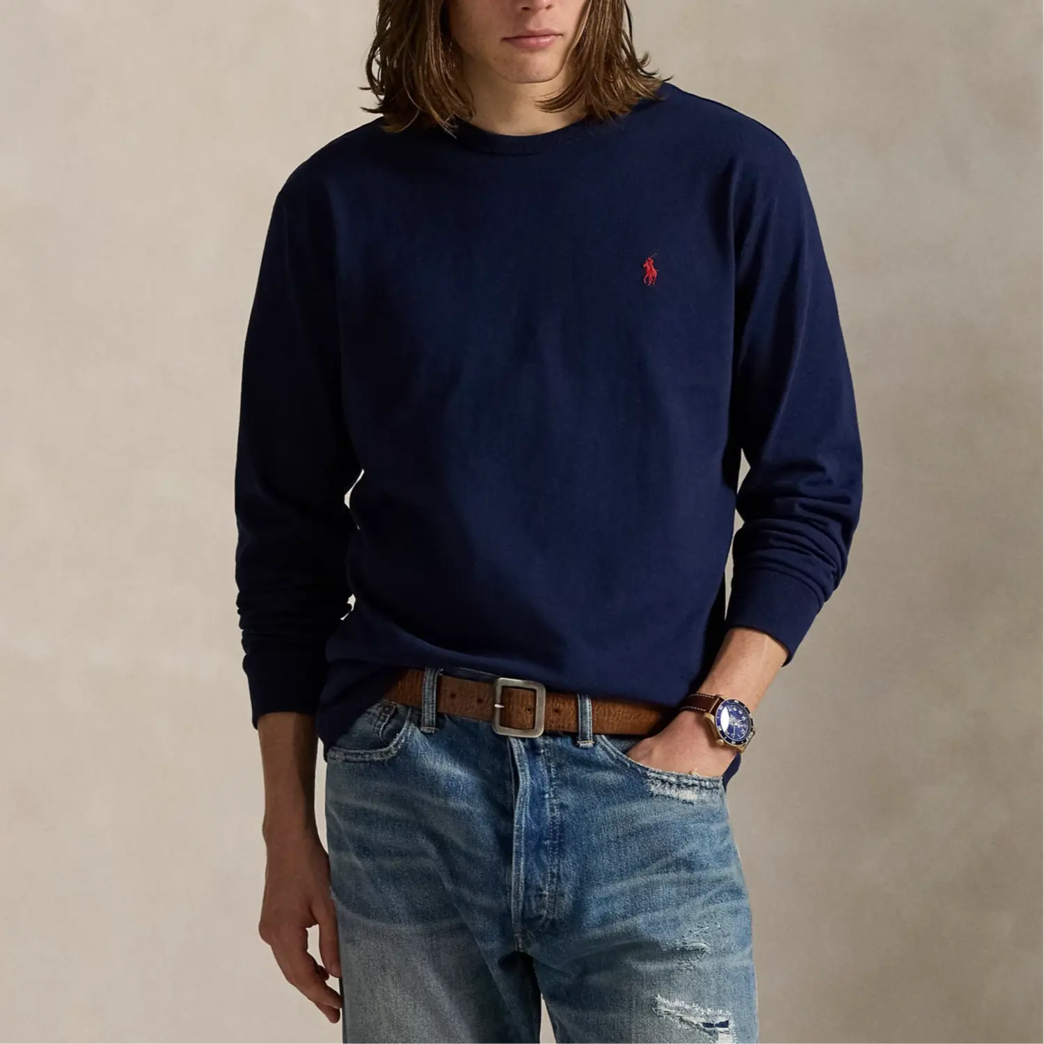 Топ с длинными рукавами и круглым вырезом Polo Ralph Lauren, синий — фото 4