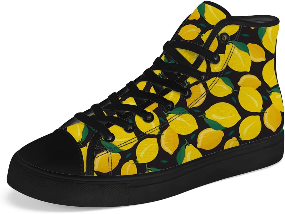 

Мужские и женские высокие кеды с лимонным принтом, желтые высокие кроссовки на шнуровке, повседневная обувь Chebing