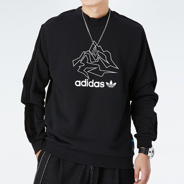 Толстовка originals adv crew logo printing casual round neck pullover sports black Adidas, черный — фото 3