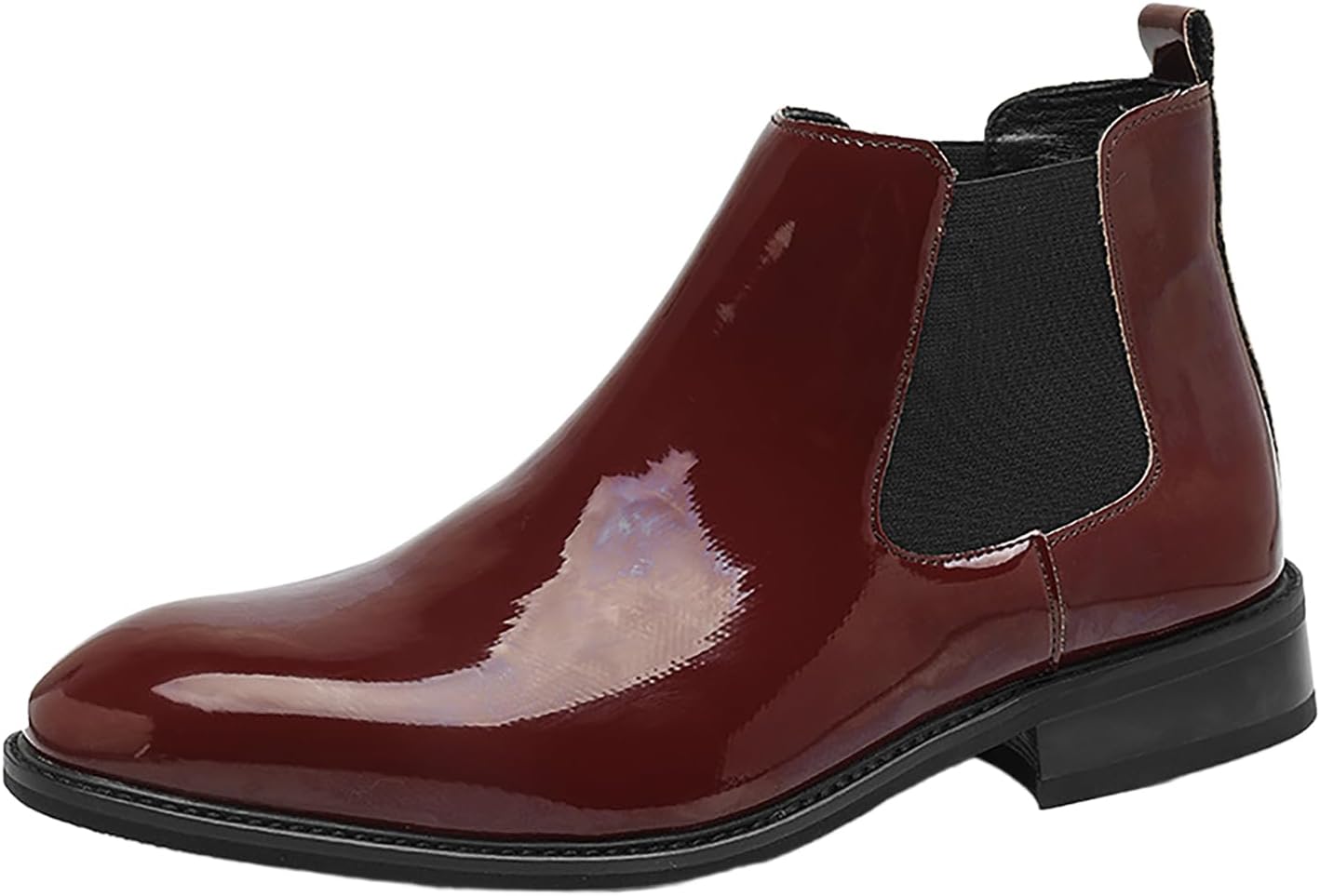 

Мужские классические ботинки Челси из лакированной кожи без шнуровки, винтажный заостренный носок, нескользкая массивная подошва, ботинки до щиколотки для деловой работы, вечеринок и свадеб Nxnbhsl, красный