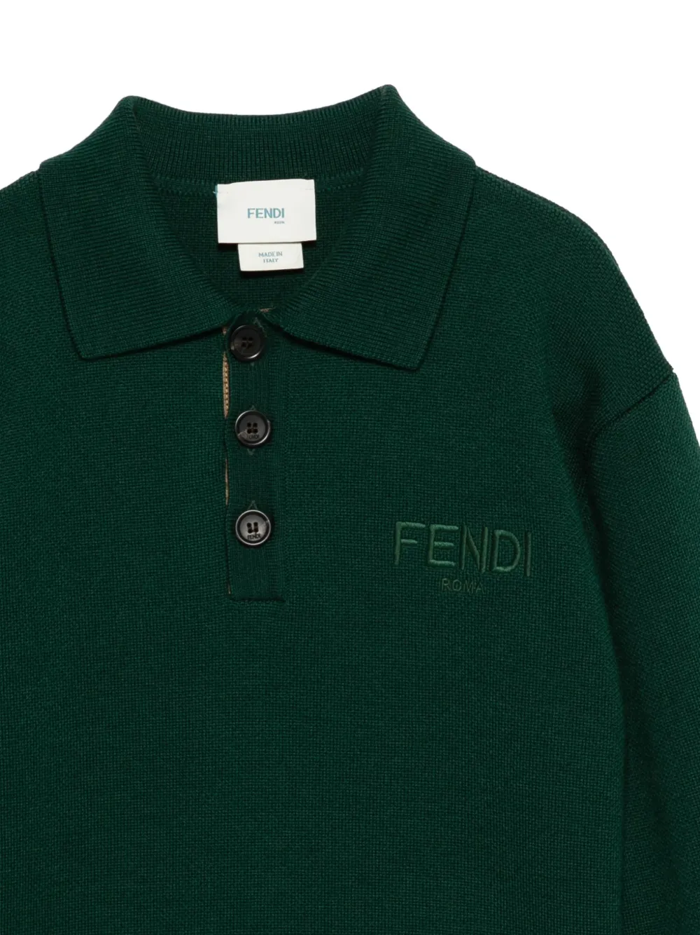Свитер с вышитым логотипом FENDI KIDS, зеленый — фото 3