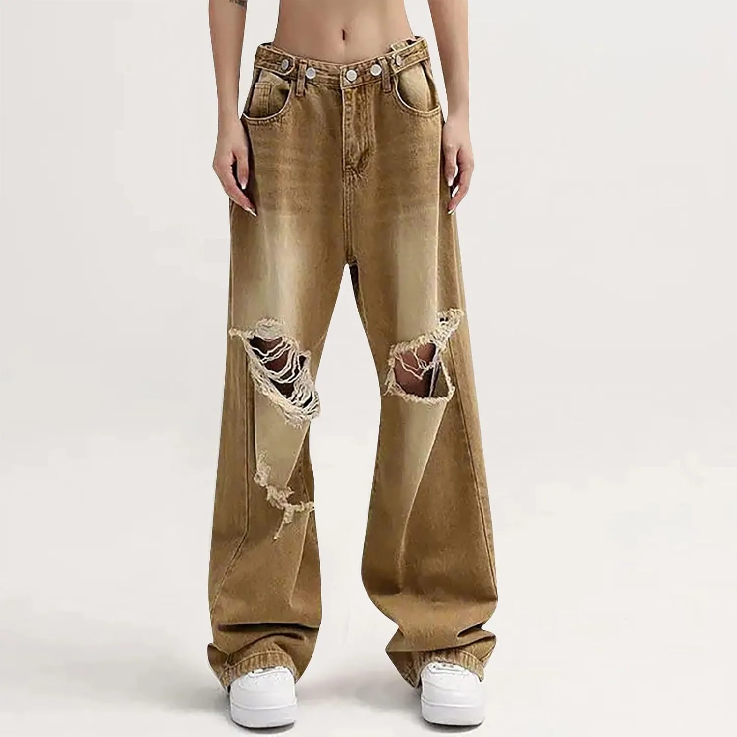 Джинсы женские baggy ripped low waisted distressed wide leg — фото 2