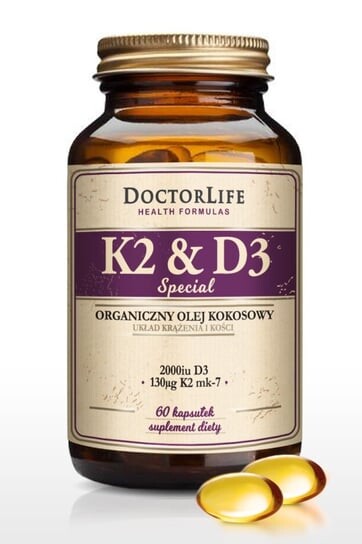 

Doctor Life, Органическое кокосовое масло K2 и D3, 130 мкг, K2 mk-7 и 2000 МЕ D3, 60 капсул