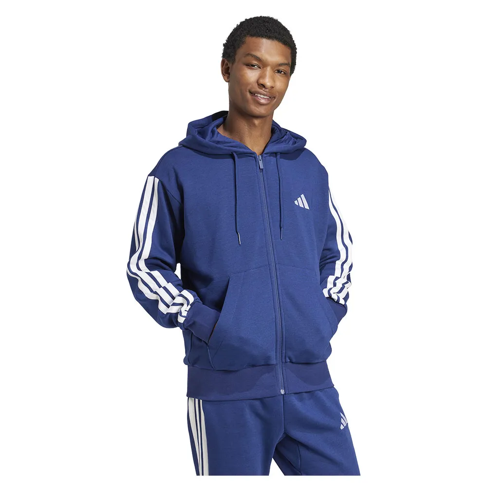 Толстовка adidas Essentials 3 Stripes Fleece full zip, синий — фото 4