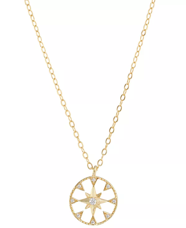 

Ожерелье с подвеской в виде открытого диска с кубическим цирконием, позолоченное серебро 14 карат, длина 16 дюймов + удлинитель 2 дюйма Macy'S, gold