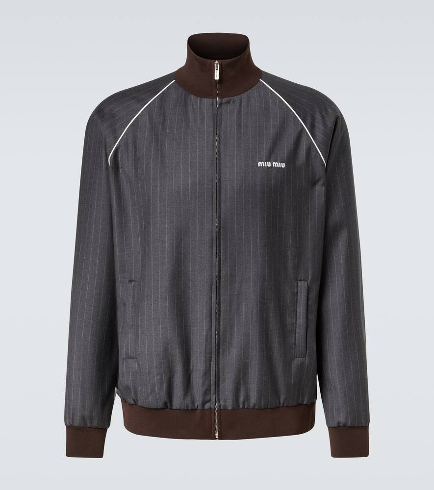 

Пиджак из верджинской шерсти с логотипом в полоску Miu Miu, Ardesia