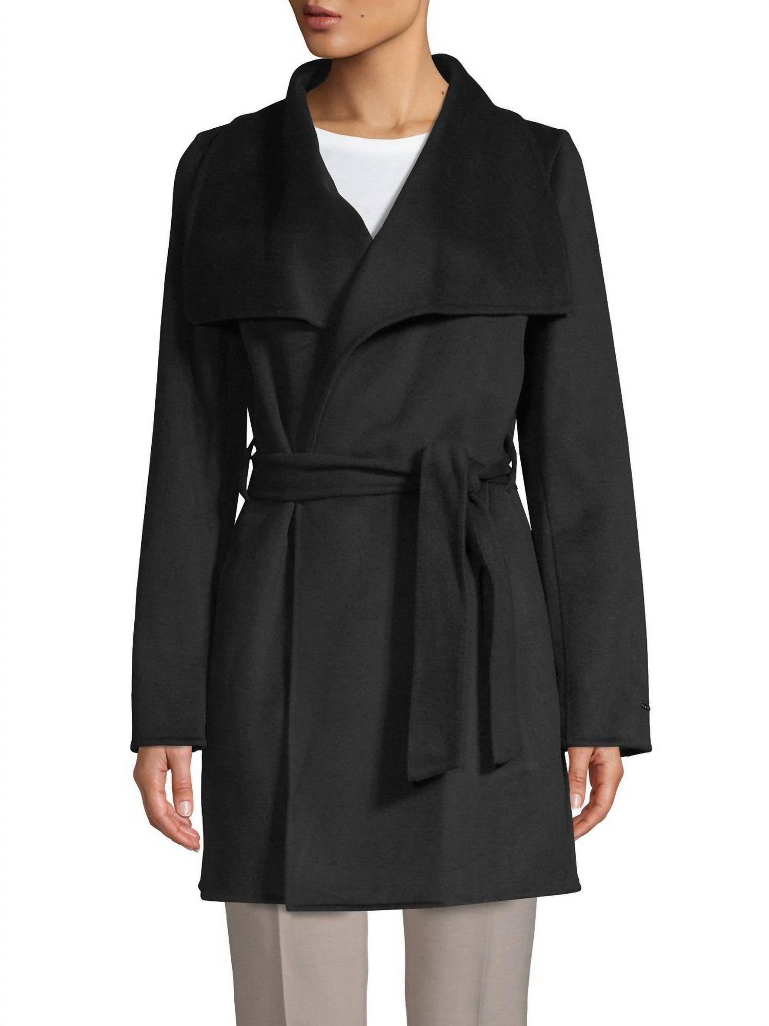 

Женская куртка-тренчкот Ella Lightweight Wool Wrap черного цвета T Tahari