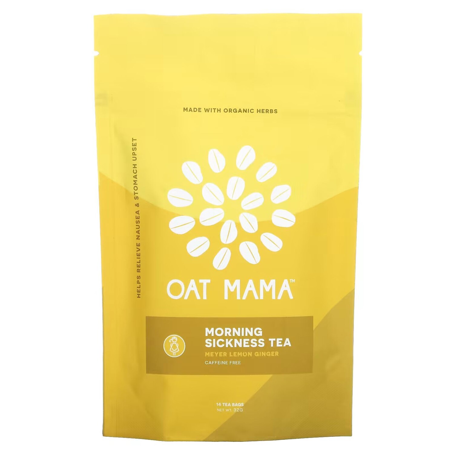 

Чай для утренней тошноты, Meyer Lemon Ginger, без кофеина, 14 чайных пакетиков, 32 г Oat Mama
