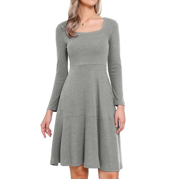 

Платье-свитер с квадратным вырезом и длинными рукавами, с карманами Inspire Chic, Grey