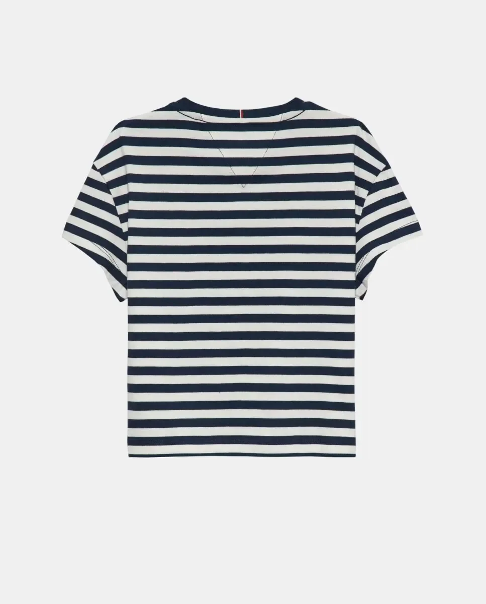 Детская полосатая футболка с карманом Tommy Hilfiger, синий — фото 2