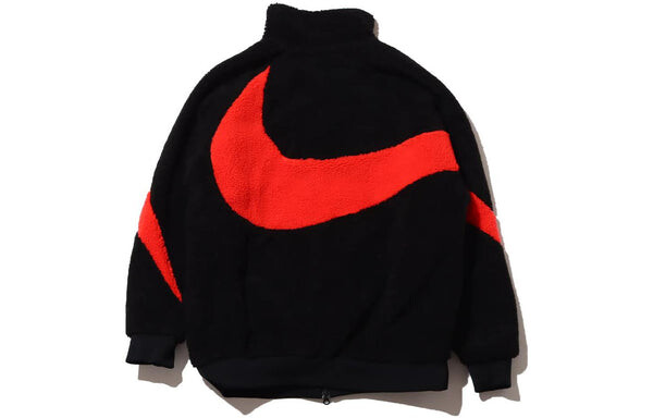 Куртка Nike Sportswear Swoosh Logo Embroidered Reversible Sherpa Fleece Black Red Jacket Asia Sizing, черный — фото 2