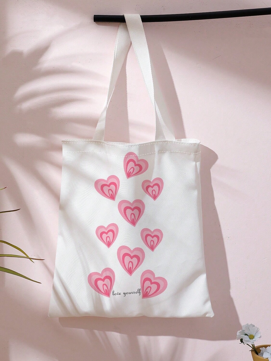

Сумка-шоппер Heart & Letter Preppy с принтом в виде сердца, белый / розовый