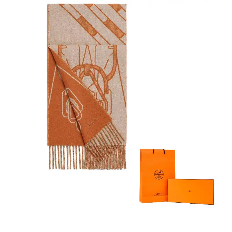 

Кашемировый вязаный шарф мужской HERMES, коричневый