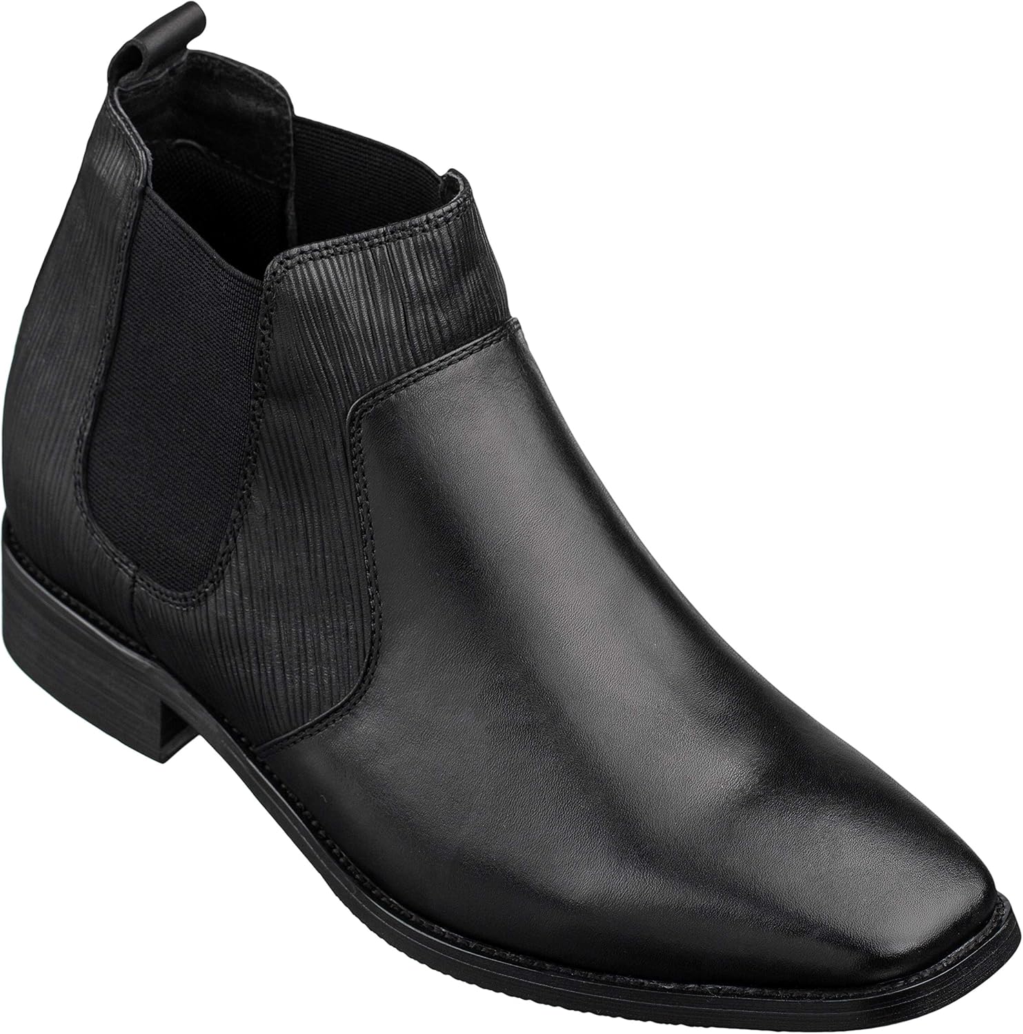 

Мужские невидимые обувные башмаки CALTO для увеличения роста - черные премиальные кожаные слипоны высокие ботинки челси - прибавка в росте 7 см - T54021 - размер 7,5 D(M) US