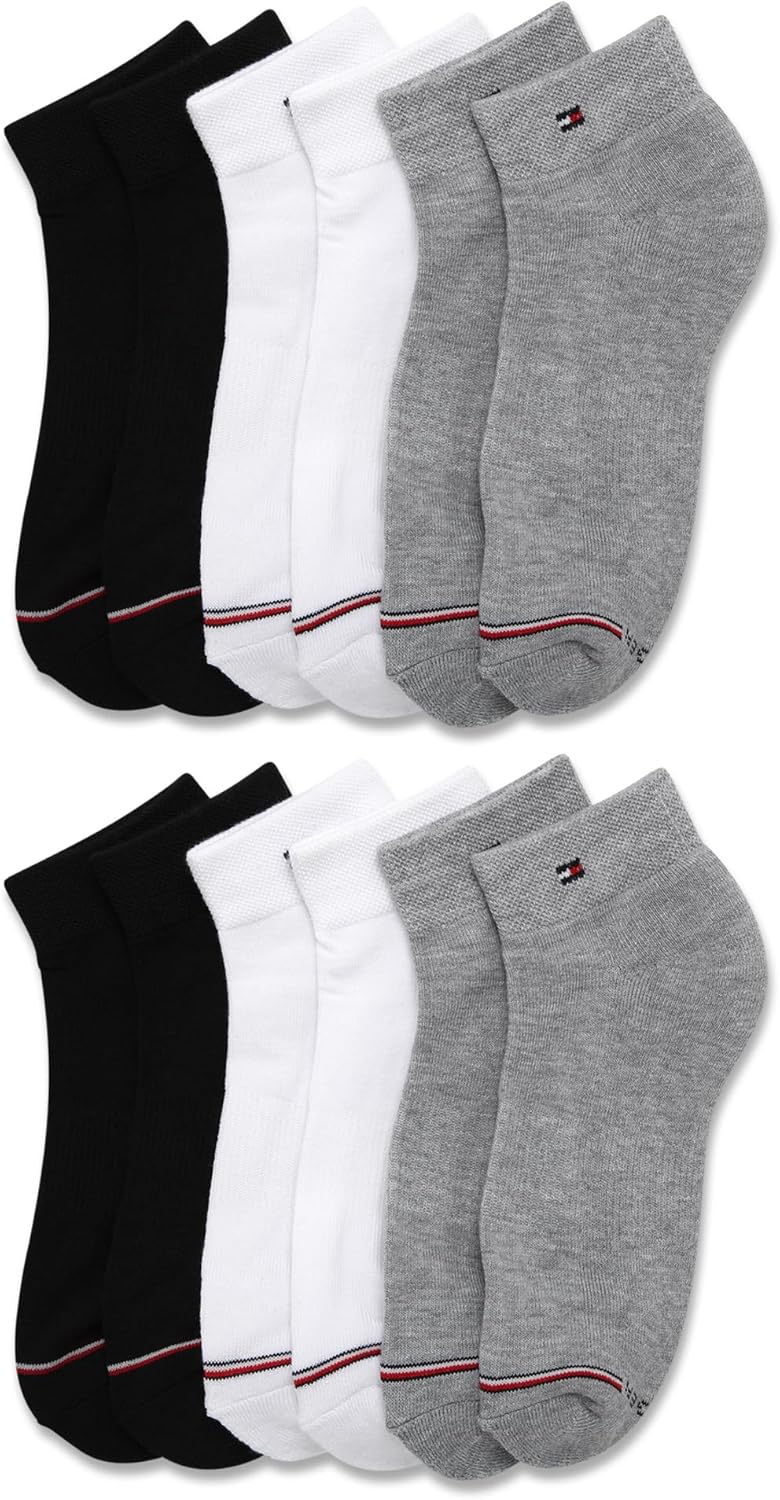 Женские носки Tommy Hilfiger Quarter - 12 пар спортивных носков с мягкой подошвой и поддержкой свода стопы (размеры: 4-10), Heather Grey Assorted — фото 3