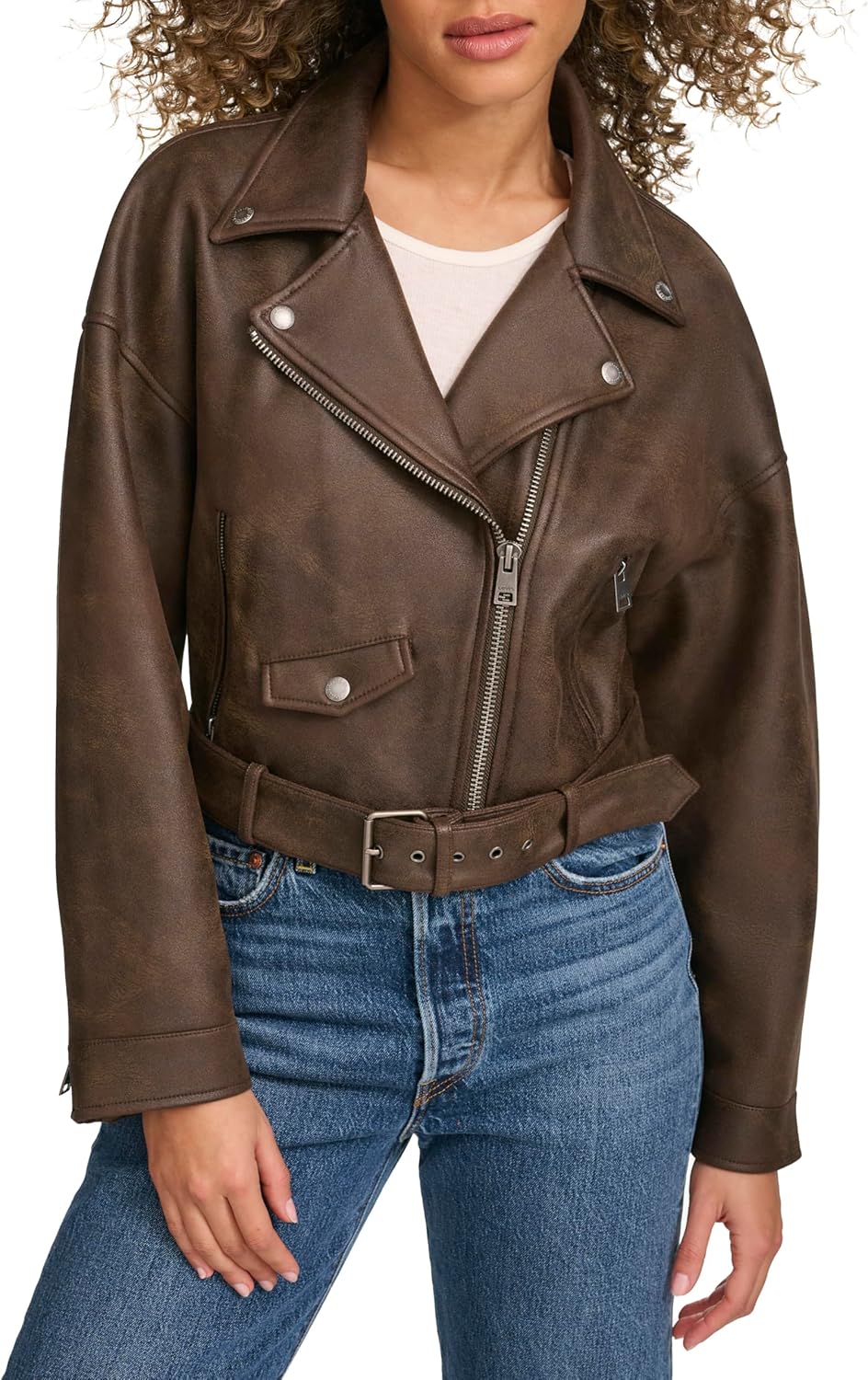 

Женская укороченная косуха Levi's из искусственной кожи, темно-коричневый