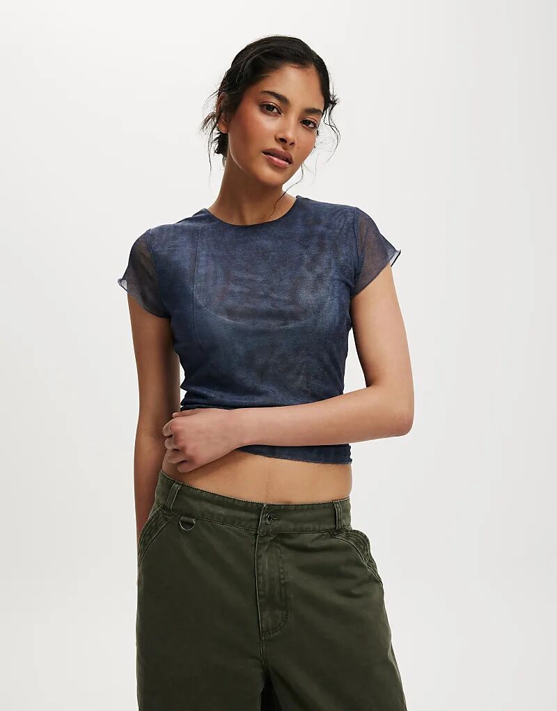 

Сетчатый топ Cotton On Ashley с короткими рукавами синего цвета Cotton On