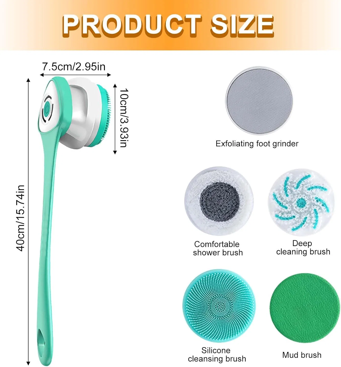 Электрическая щетка для тела с 5 насадками Leikurvo — фото 2