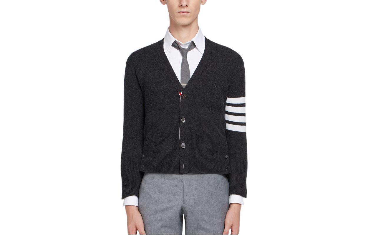 

Кашемировый кардиган с 4 полосками THOM BROWNE, темно-серый