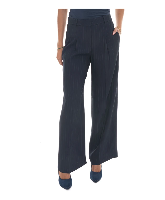 

Полосатые брюки-палаццо с вытачками спереди Hugo, синий