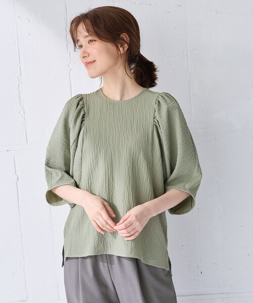 

Футболка объемного кроя с пышными плечами ANY, дымчато-зеленый