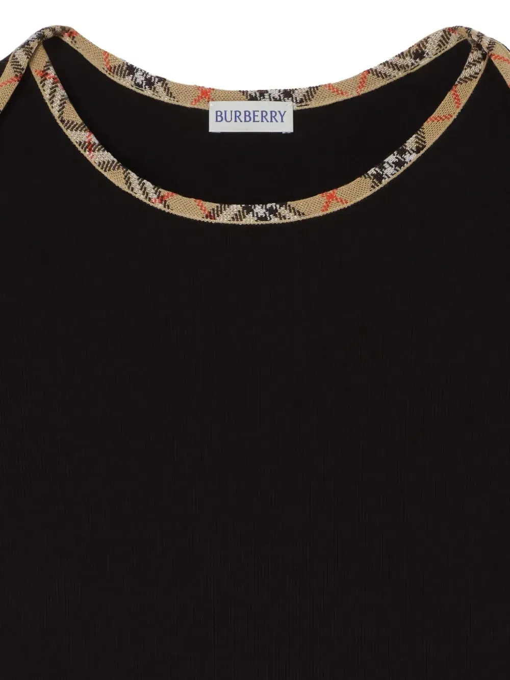 Футболка BURBERRY, женская, клетчатая отделка, черный — фото 2