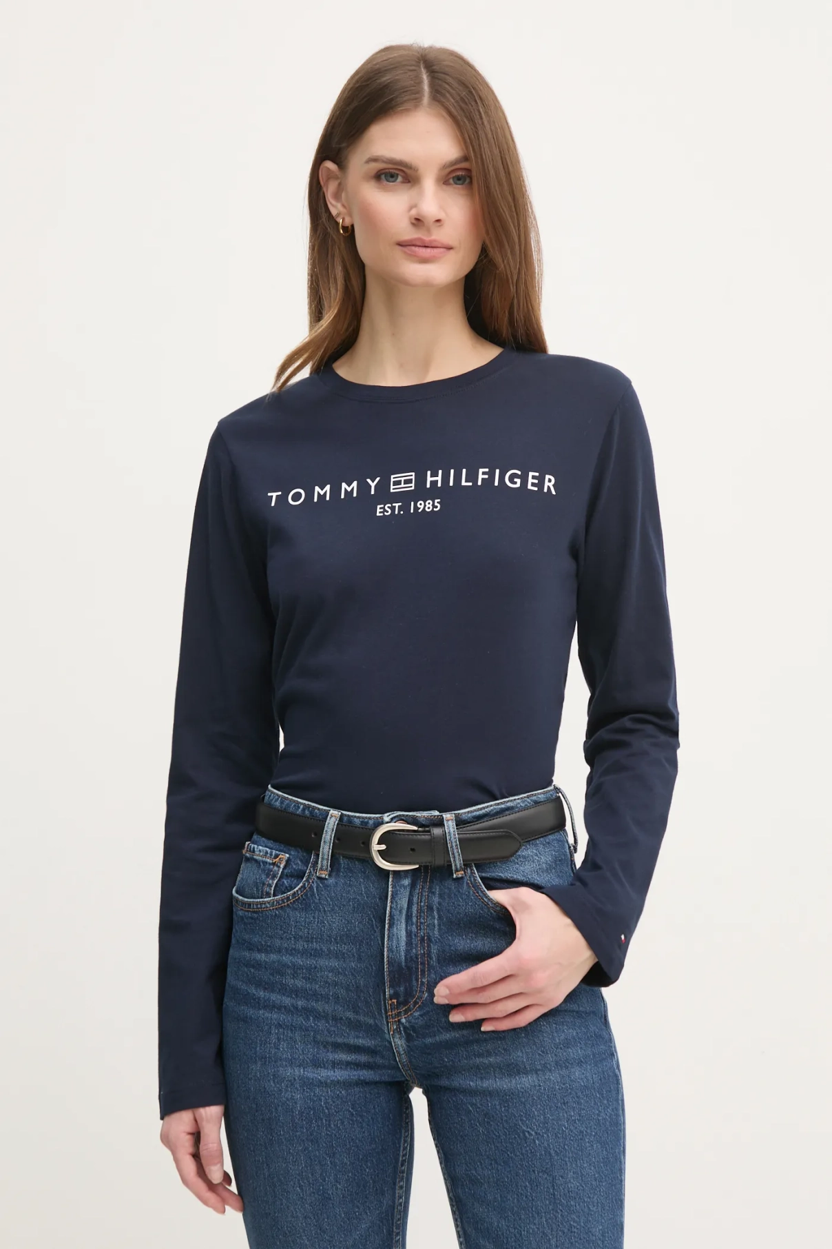 

Хлопковый топ с длинными рукавами Tommy Hilfiger, темно-синий