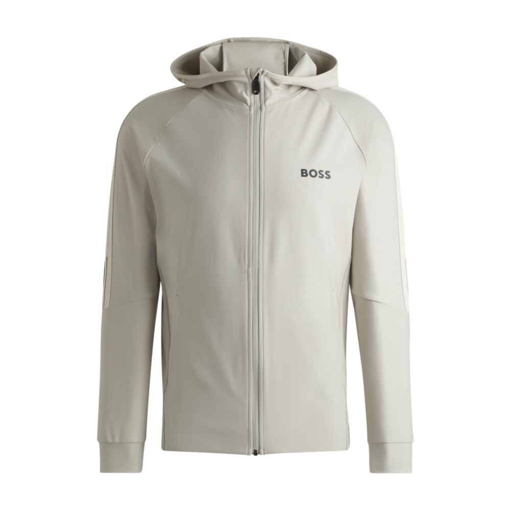 

BOSS x MATTEO BERRETTINI Толстовка прямого кроя на молнии с фирменным рисунком в виде полос, светло-бежевый