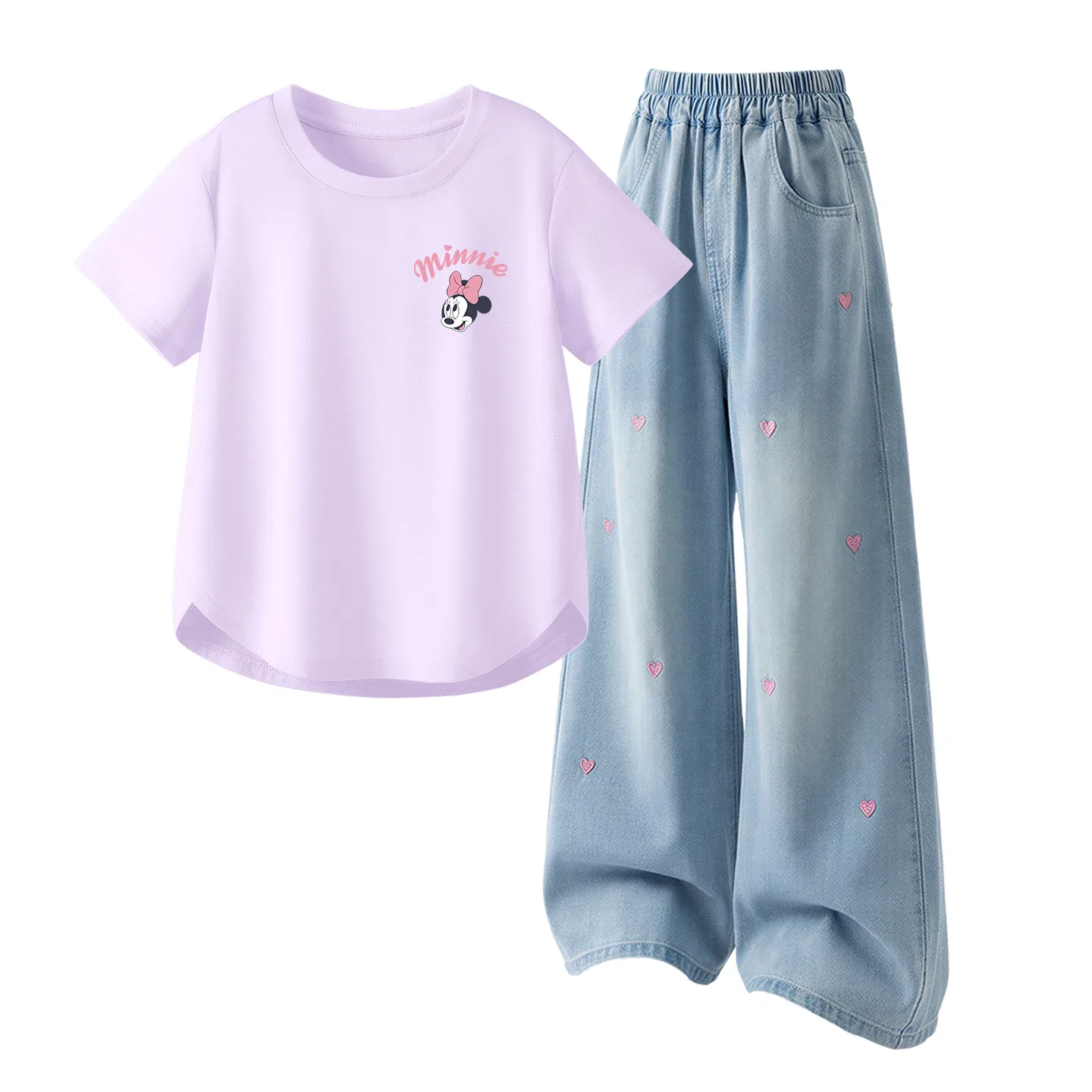 Детский спортивный костюм Casual Sportswear 2 Piece Set Disney, Silicone Double-Eyed K Light Purple+Solid Color Denim Light Blue