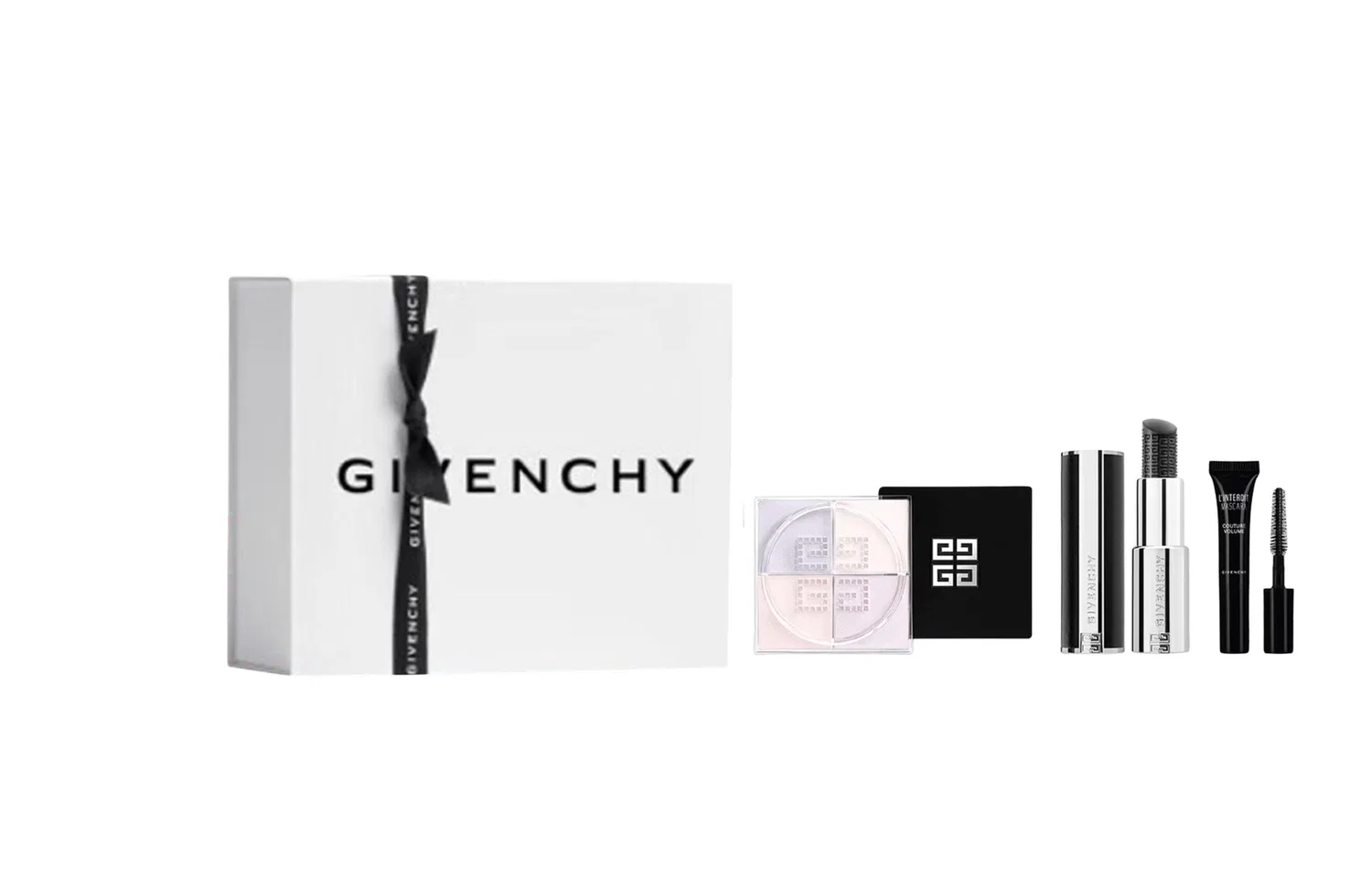 Набор косметики Givenchy: рассыпчатая пудра, помада, тушь