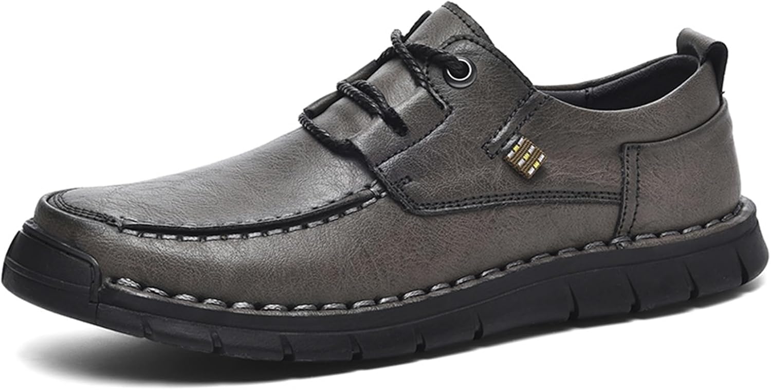 

Мужские ручной работы кожаные лоферы с шнуровкой, повседневные туфли с мягкой подошвой, легкие, дышащие, удобные, деловые, нескользящие оксфорды для прогулок, походов, вождения и работы Tixewsjh, серый