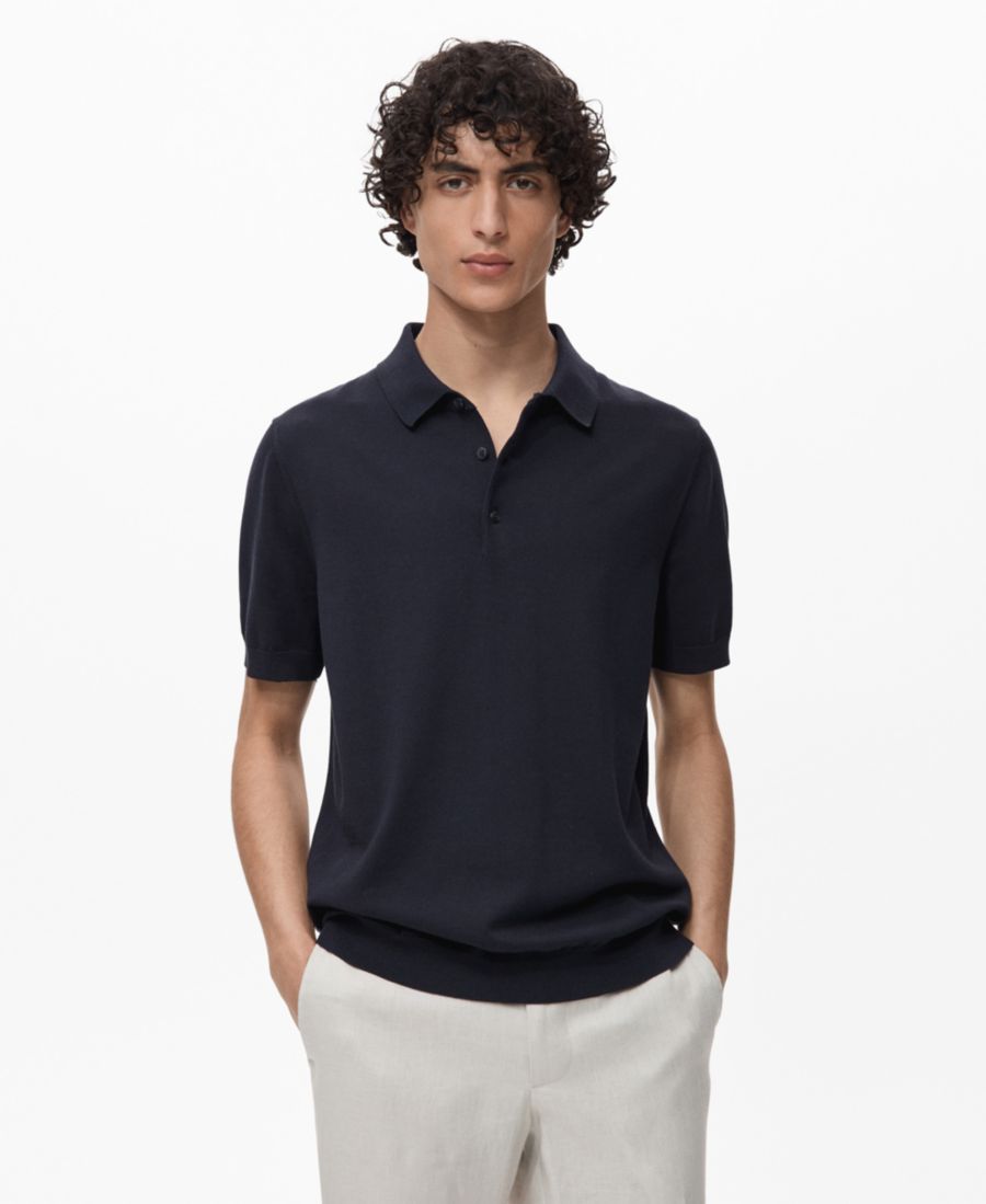 

Мужская хлопковая поло-рубашка тонкой вязки MANGO, Night Blue