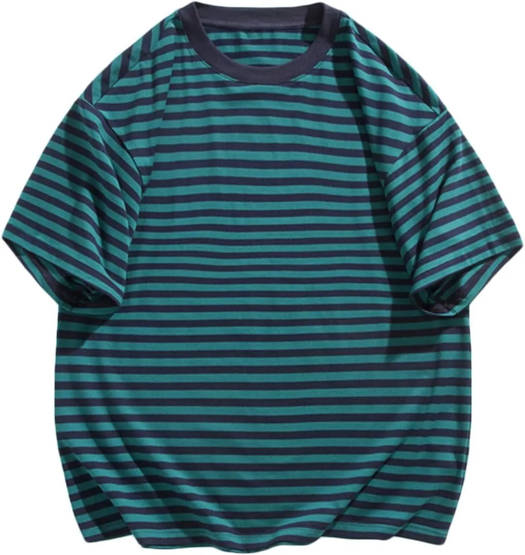 

Мужская футболка Oversized с классическим принтом в полоску QUNPIU