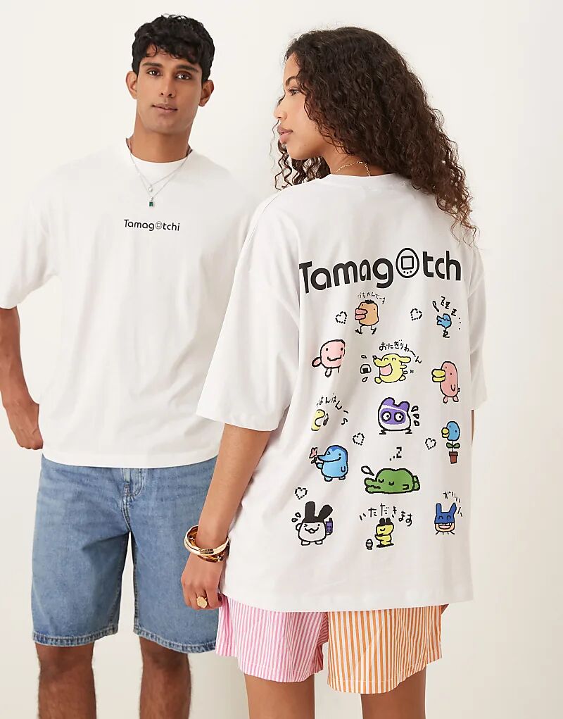 

Футболка унисекс оверсайз ASOS DESIGN белого цвета с принтом тамагочи